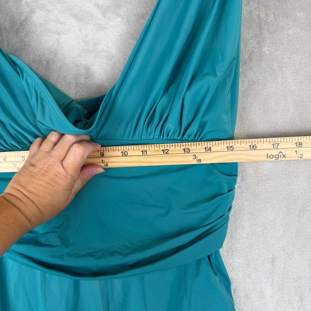 Spanx Womens Teal Blue V-Neck Ruched Tummy Control One Piece Swimsuit Size 16 - Picture 4 of 5